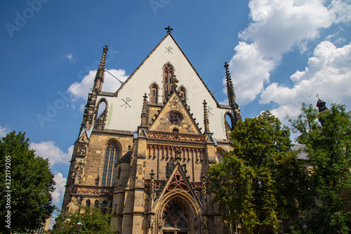 The Thomas church in the city of Leipzig, Saxony, Germany. Johann Sebastian Bach was the choirmaster of the church choir in the 18th century. A monument in front of the church reminds of him.