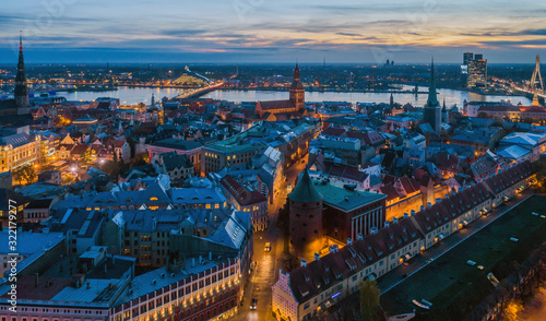 Beautiful aerial panorama view of Riga city skyline, Latvia