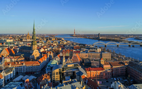 Beautiful aerial panorama view of Riga city skyline, Latvia