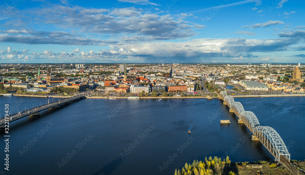 Beautiful aerial panorama view of Riga city skyline, Latvia