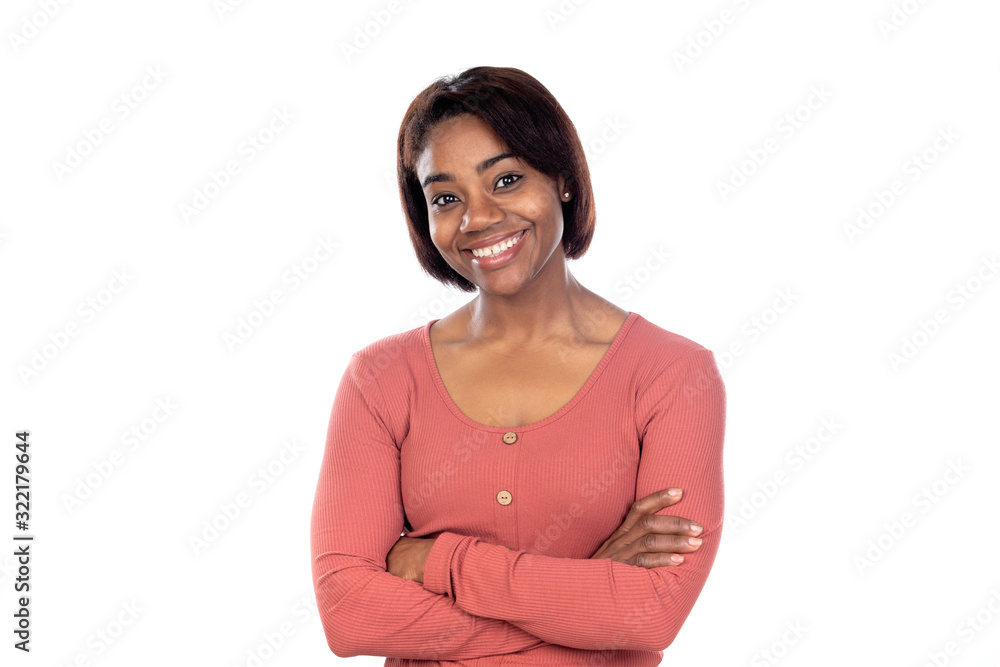 Adorable african woman with pink t-shirt Adorable african woman with pink t-shirt