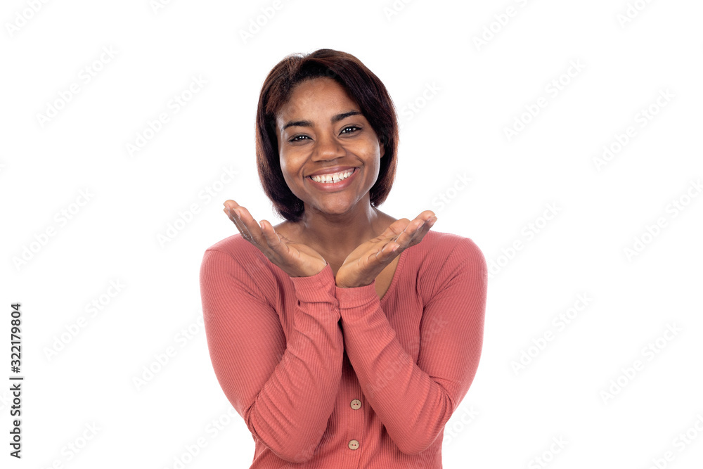 Adorable african woman with pink t-shirt Adorable african woman with pink t-shirt