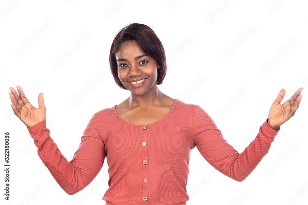 Adorable african woman with pink t-shirt Adorable african woman with pink t-shirt