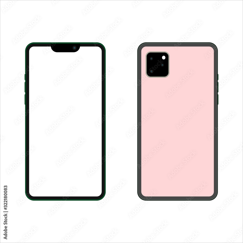 New 2019 modern mobile phone layout isolated on white background. Vector illustration, eps 10 New 2019 modern mobile phone layout isolated on white background. Vector illustration, eps 10