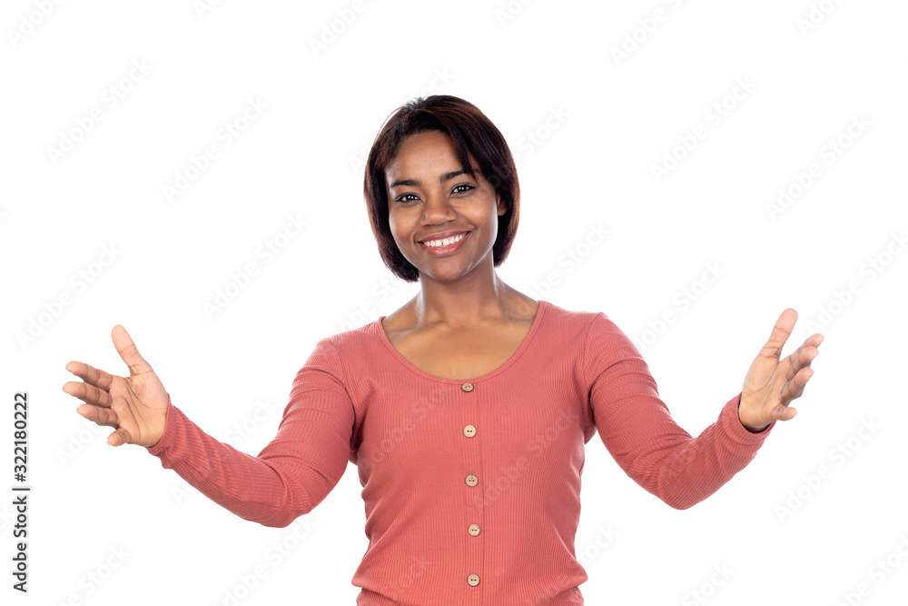Adorable african woman with pink t-shirt Adorable african woman with pink t-shirt