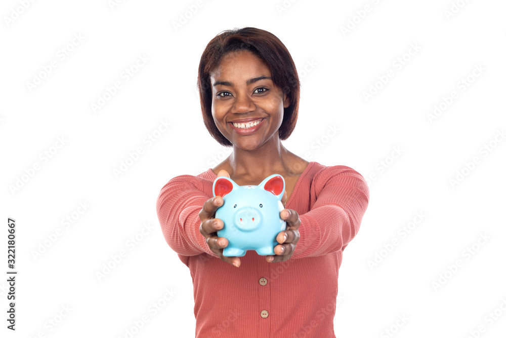 Adorable african woman with pink t-shirt Adorable african woman with pink t-shirt