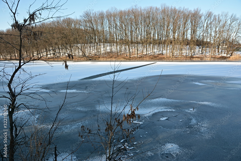 winter landscape with river and trees winter landscape with river and trees