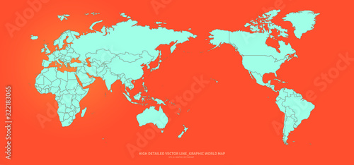 world map. detailed line vector world map.  continental world map with white background.