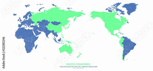 world map. detailed line vector world map.  continental world map with white background.