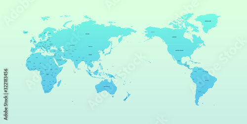 world map. detailed line vector world map.  continental world map with white background.
