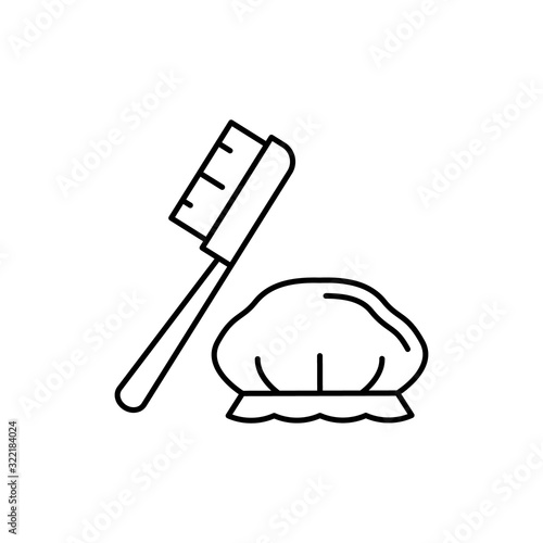 Shower cap, washcloth, brush icon. Simple line, outline vector bathroom icons for ui and ux, website or mobile application