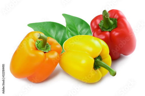 yellow orange and red sweet bell pepper isolated on white background