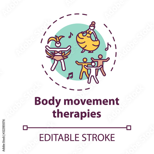 Body movement therapies concept icon. Alternative medicine, active lifestyle idea thin line illustration. Active exercises treatment. Vector isolated outline RGB color drawing. Editable stroke