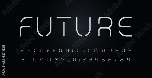 Future stencil alphabet. Thin segment line font, minimal type for modern futuristic logo, elegant monogram, digital device, posters and hud web graphic. Minimal style letters, vector typography design