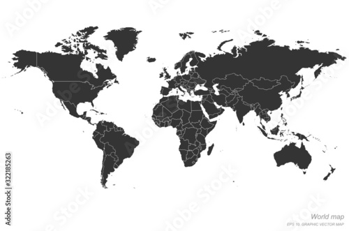 world map. detailed line vector world map. continental world map with white background.