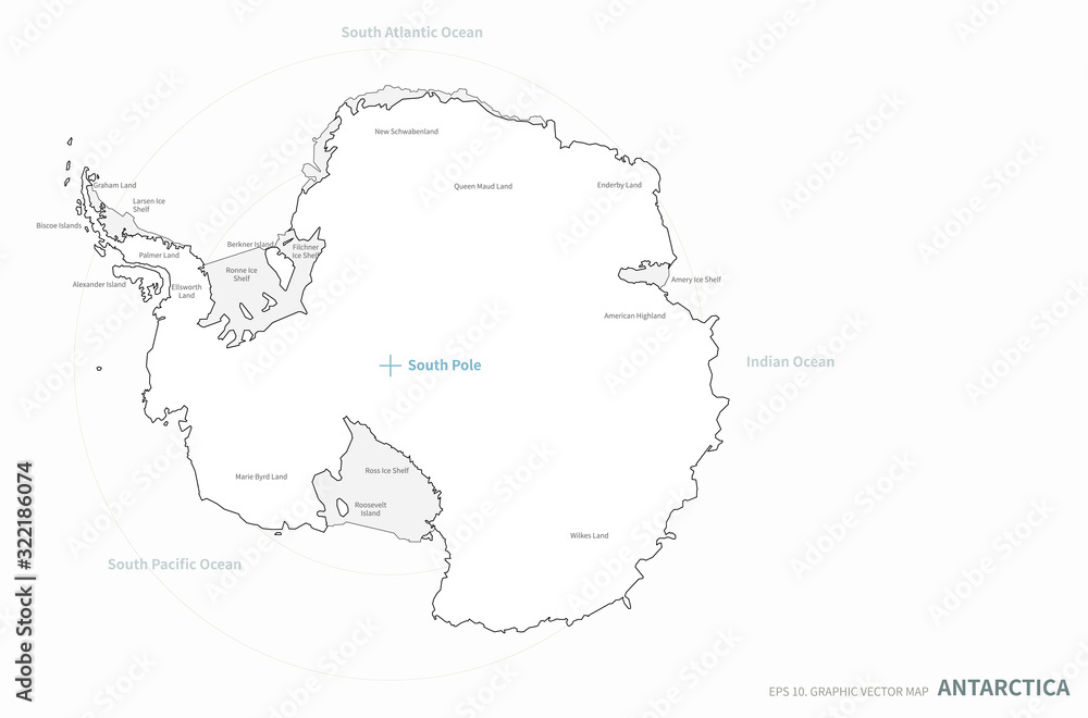 graphic vector map of antarctica. antarctica map. world map. antarctica map. 