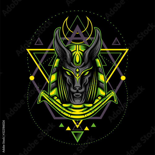 Green Anubis with Geometry Ornament
