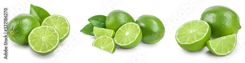 lime with half and leaf isolated on white background. Set or collection © kolesnikovserg