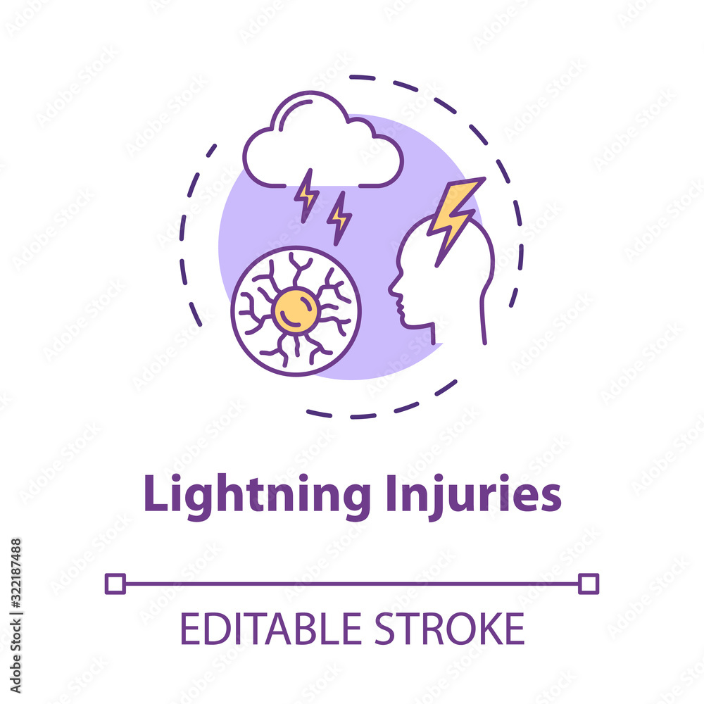 Lightning injuries, traumatism natural factor concept icon. Trauma cause, electric discharge