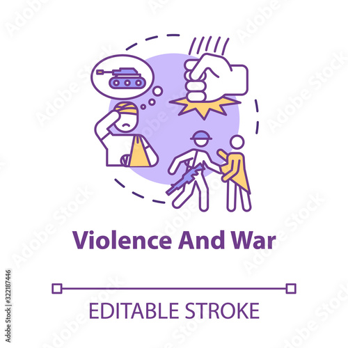 Violence and war concept icon. Offence, law violation, armed conflict, physical force use, injury cause idea thin line illustration. Vector isolated outline RGB color drawing. Editable stroke