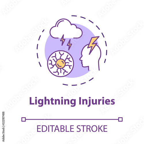 Lightning injuries, traumatism natural factor concept icon. Trauma cause, electric discharge, thunderbolt idea thin line illustration. Vector isolated outline RGB color drawing. Editable stroke