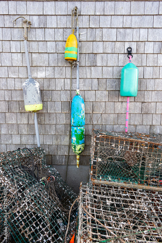 Fishing and lobster equipment in Biddeford Pool Harbor - Biddeford Pool, Maine. photo