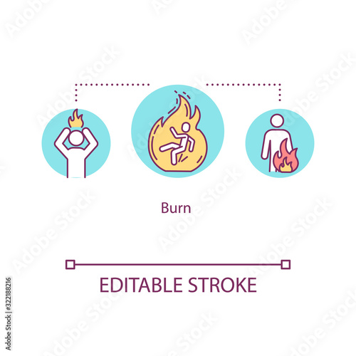 Burn, skin injury concept icon. Fire accident effect, high temperature action, heat exposure idea thin line illustration. Vector isolated outline RGB color drawing. Editable stroke