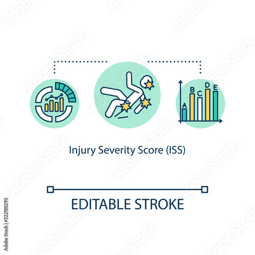 Injury severity score, polytrauma concept icon. Mortality, morbidity and hospitalization time indicators idea thin line illustration. Vector isolated outline RGB color drawing. Editable stroke