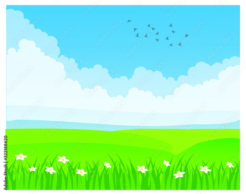 Fototapeta premium Vector images, cloudy sky background, grassland