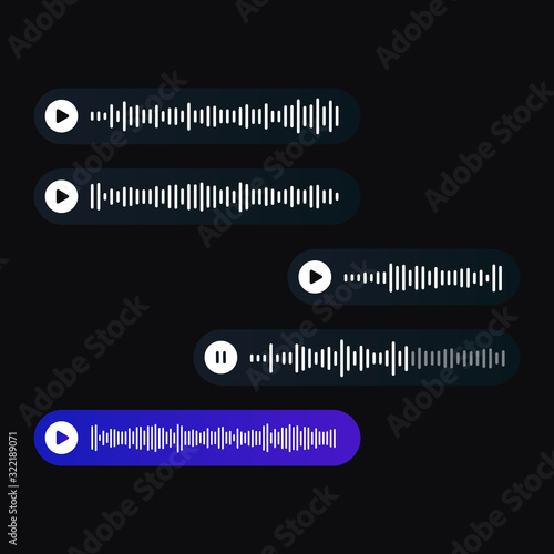 Voice messages page concept for social network apps. Dark theme.