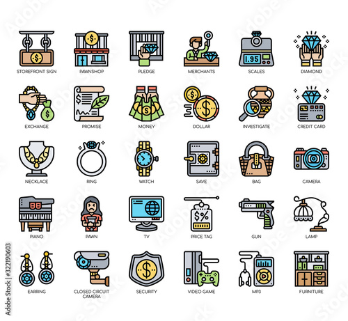 Set of pawnshop thin line and pixel perfect icons for any web and app project.