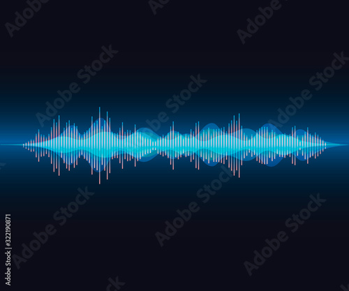 Long voice wave in colorful modern style. Bright voice visualisation on dark gradient background