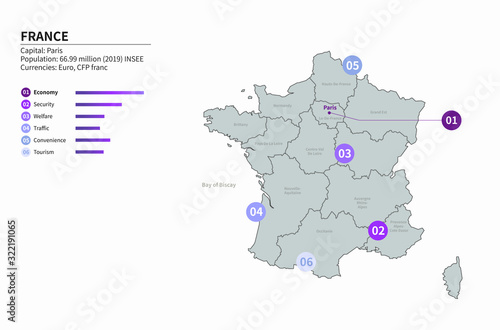infographic vector map of france. france map of europe country. eu map.