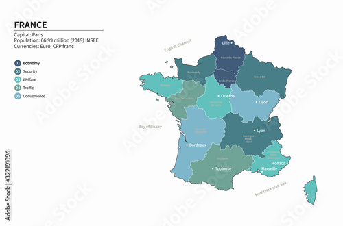 infographic vector map of france. france map of europe country. eu map.