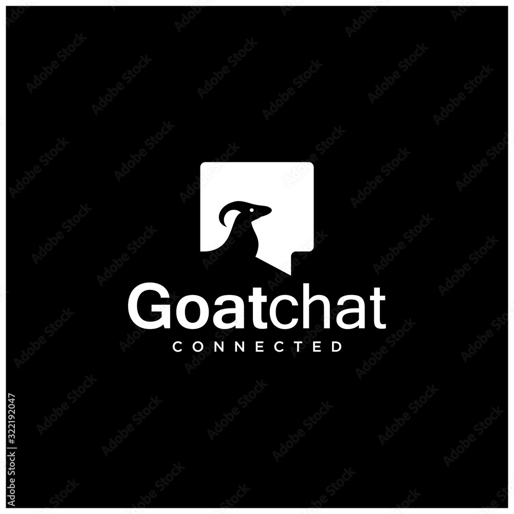 Creative illustration chat sign with goat logo icon design vector