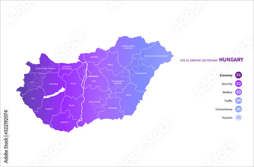 graphic vector map of hunga...