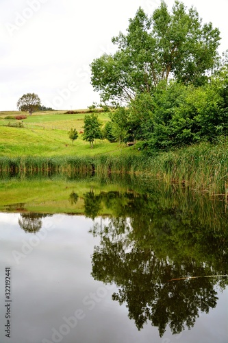 landscape with lake and trees reflected