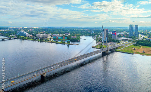 Beautiful aerial panorama view of Riga city skyline, Latvia