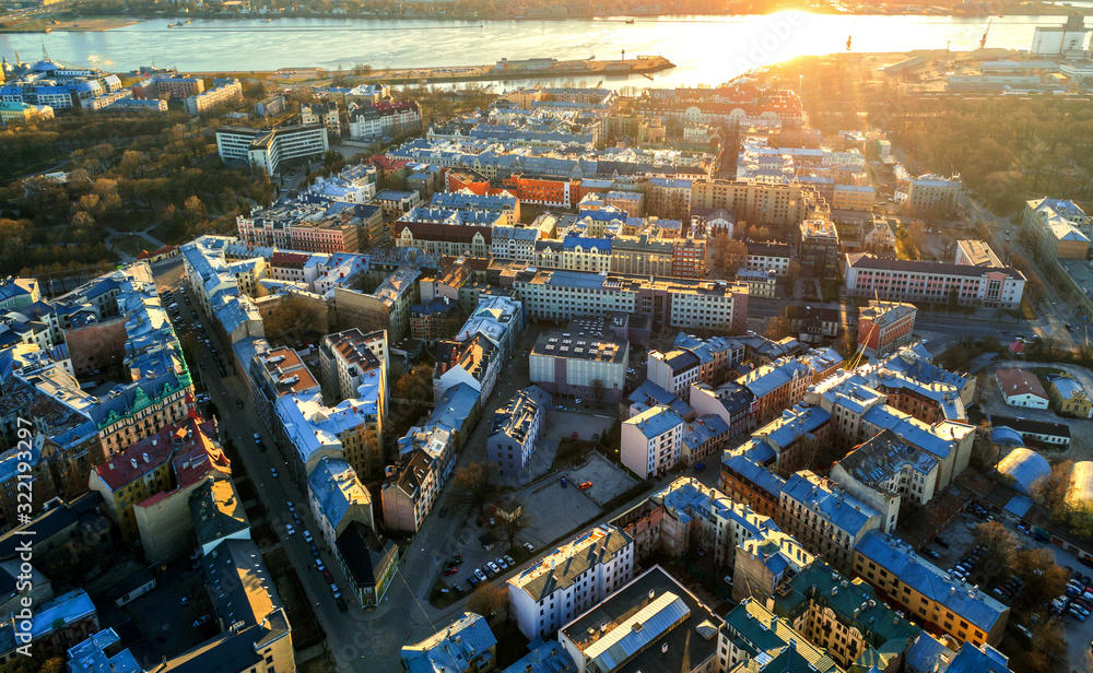 Obraz premium Beautiful aerial panorama view of Riga city skyline, Latvia