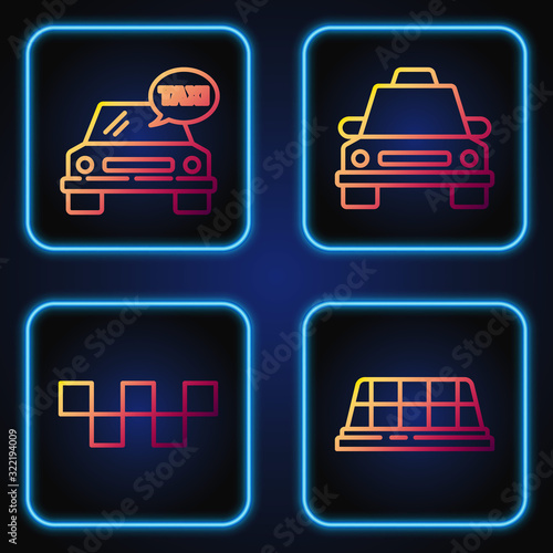 Set line Taxi car roof, Taxi car roof, Taxi car and Taxi car. Gradient color icons. Vector