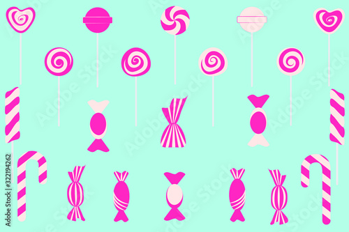 Sweets and candy icon vector set on a blue background