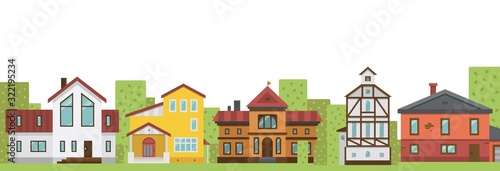 Country elite houses or cottage for rent or sale building real estate banner vector illustration. Country house. Banner or poster selling elite real estate.