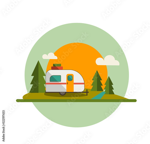 Camper Trailer Forest and Sun