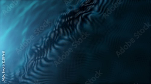 Abstract blue wave surface and light particles in slow motion 4K
