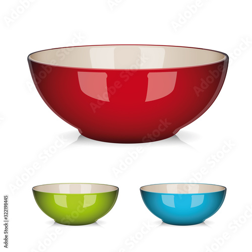Colorful porcelain bowl set isolated