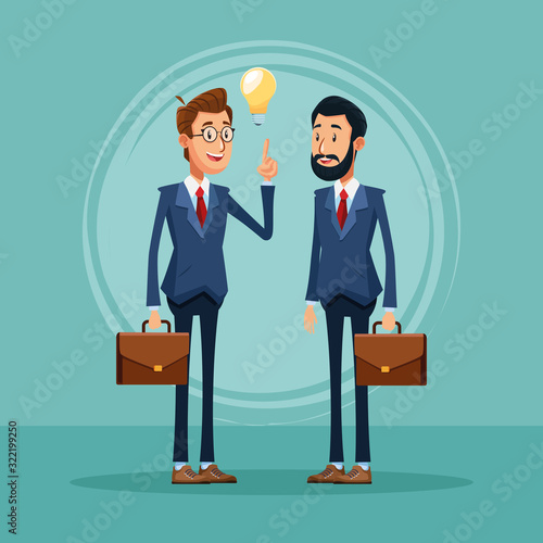 cartoon businessmen with portfolios standing, colorful design