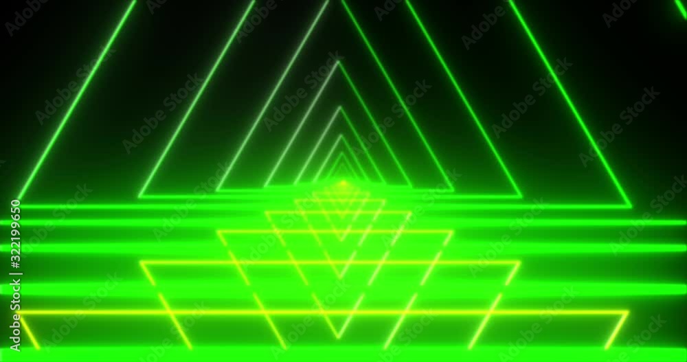 Abstract seamless loop green neon VJ sci-fi tunnel in triangles form Abstract seamless loop green neon VJ sci-fi tunnel in triangles form