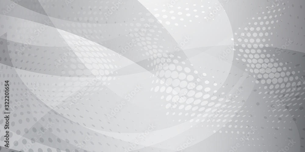 Abstract background made of halftone dots and curved lines in white and gray colors