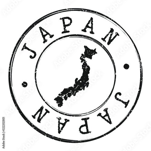 Japan Silhouette Map. Postal Passport Stamp Round Vector Icon.