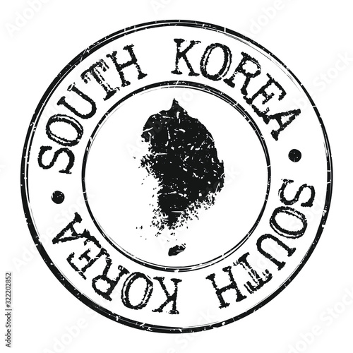 South Korea Silhouette Map. Postal Passport Stamp Round Vector Icon.